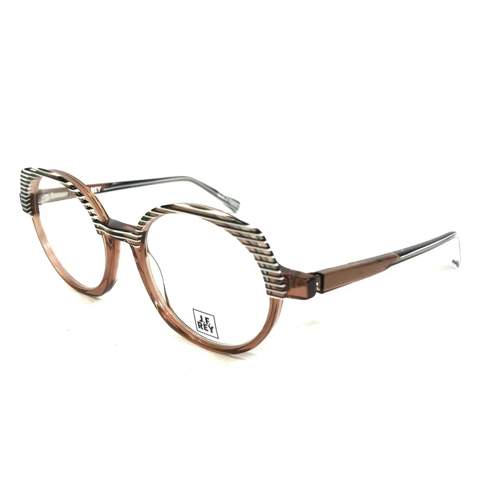 J.F. Rey Eyeglasses Frame JF1523 1089 Clear Brown Stripes White Black 52-19-143